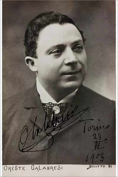 Portrait of the Italian theater actor Oreste Calabresi (1857-1915); postcard with autograph