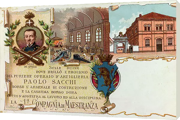 Postcard commemorating the gunner Paolo Sacchi