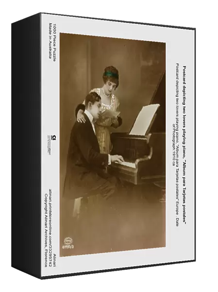Postcard depicting two lovers playing piano, 'Album para Tarjetas postales'