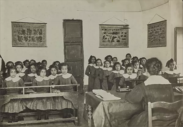 Girls in the classroom of a religious institute