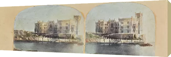 The Miramare Castle in Trieste. Stereoscopic image. Hand-colored photograph