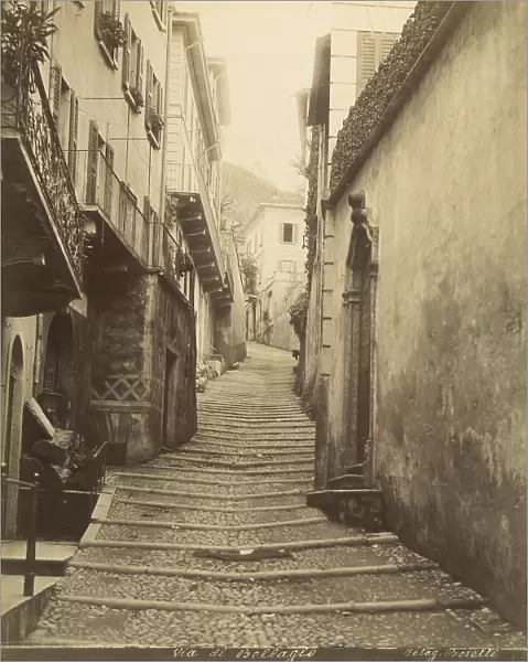 Partial view of an alley-way through homes of the town of Bellagio on Lake Como