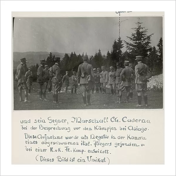 General and Marshall Luigi Cadorna with a group of soldiers on the Altopiano of Asiago