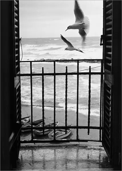 View of the sea by a glass door to Neptune