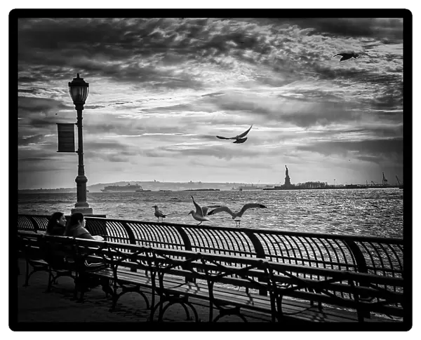 New York City, Hudson River with view of Statue of Liberty from Battery Park City