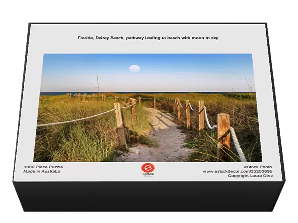 Florida, Delray Beach, pathway leading to beach with moon in sky