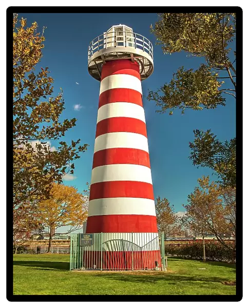 New Jersey, Jersey City, Lefrak Lighthouse at Hudson River Waterfront scene