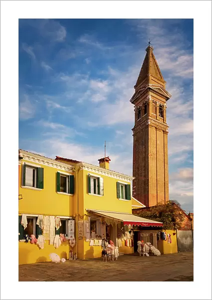 Italy, Venetian Lagoon, Burano, Leaning campanile of San Martino's church