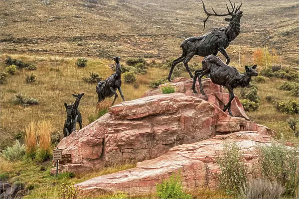 Wyoming, Jackson, National Museum of Wildlife Art across from National Elk Refuge, Bart Walter's Elk sculptures, Wapiti Trail