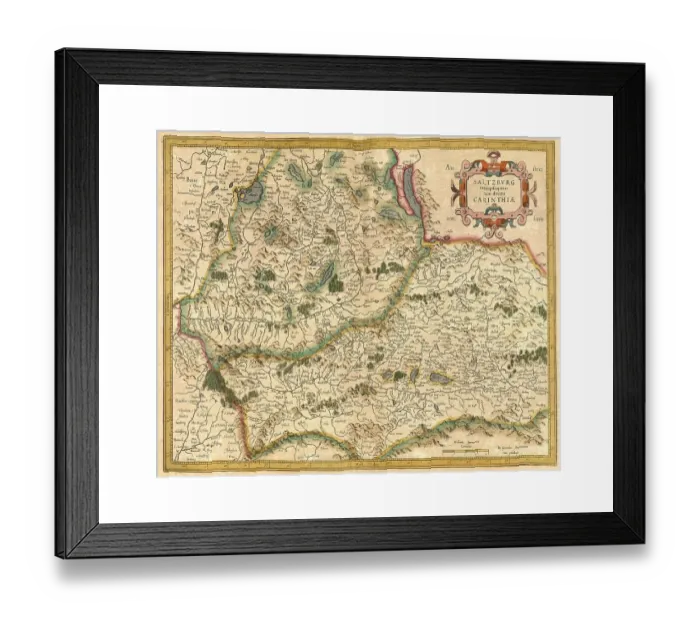Framed Print : Digitally restored reproduction Print of 1623 Salzburg and Carinthia Map Framed Print : Digitally restored reproduction Print of 1623 Salzburg and Carinthia Map