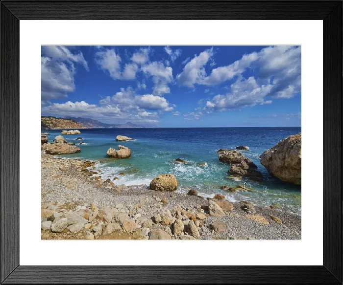 Framed Print : Pebble Beach Print, Kato Lakkos, Karpathos Greece Framed Print : Pebble Beach Print, Kato Lakkos, Karpathos Greece