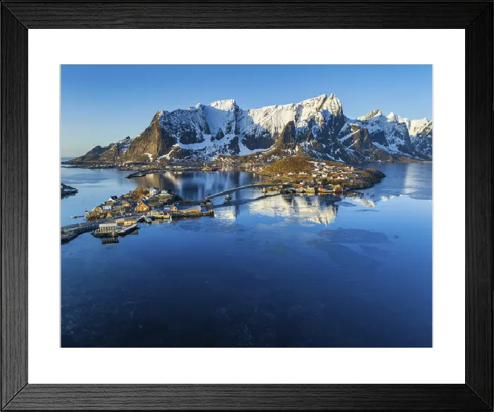 Framed Print : Aerial View of Reine Village Print, Lofoten Islands, Norway Framed Print : Aerial View of Reine Village Print, Lofoten Islands, Norway