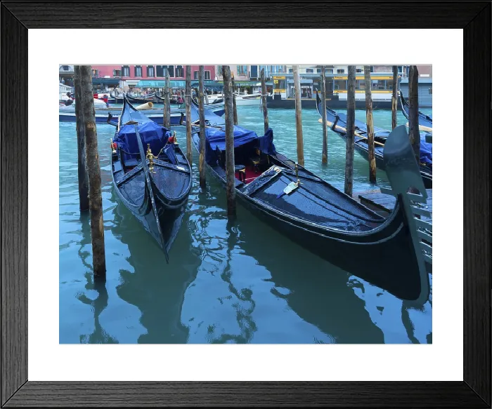 Framed Print : Gondolas anchor in the rain at Rialto Bridge, Venice Print Framed Print : Gondolas anchor in the rain at Rialto Bridge, Venice Print