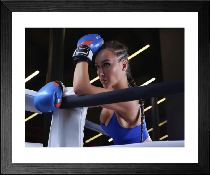 Framed Print : Female Wrestler or Boxer in the Corner of the Ring Print Framed Print : Female Wrestler or Boxer in the Corner of the Ring Print