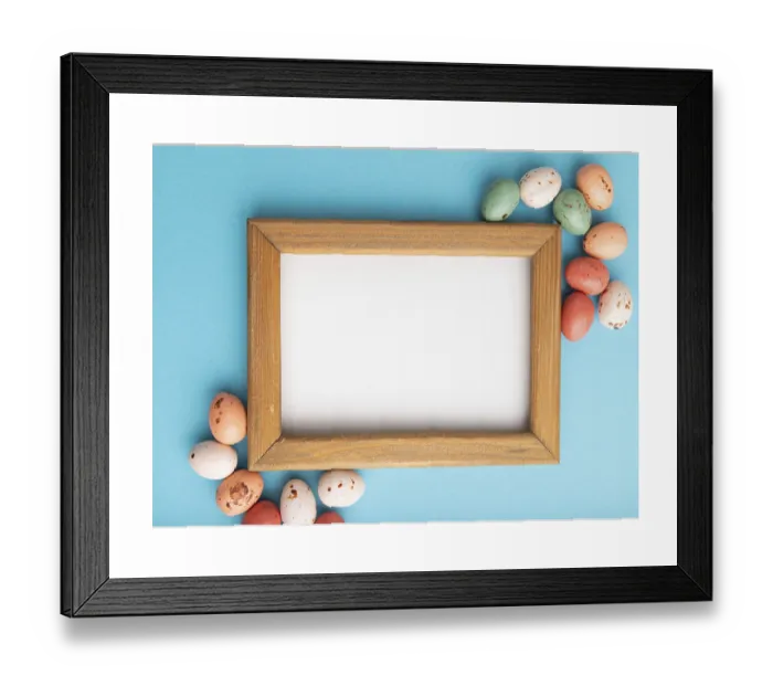 Framed Print : Composition with Candies Print on Blue Pastel Background Framed Print : Composition with Candies Print on Blue Pastel Background