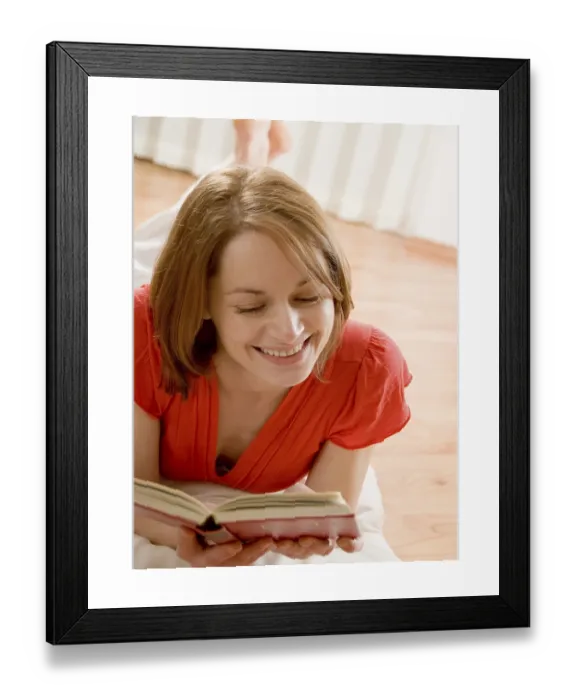 Framed Print : Woman Lying on Parquet Floor Print