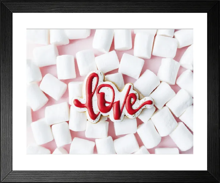 Framed Print : Gingerbread Cookies with White Marshmallow Print on Pink Background Framed Print : Gingerbread Cookies with White Marshmallow Print on Pink Background