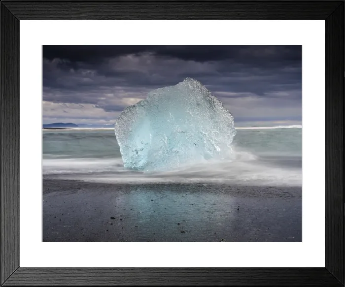 Framed Print : Diamond Beach, Iceland Print: Iceberg on Black Lava Framed Print : Diamond Beach, Iceland Print: Iceberg on Black Lava