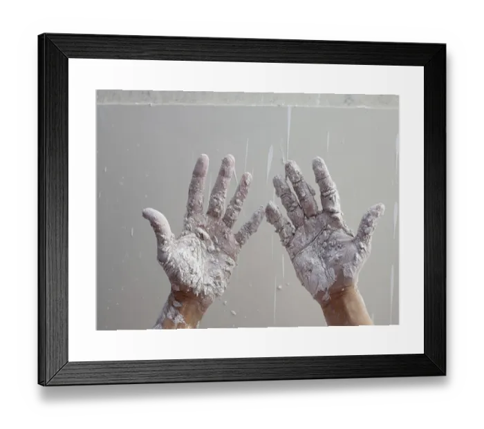 Framed Print : Astist Plastering Man Hands Print with Cracked Texture Framed Print : Astist Plastering Man Hands Print with Cracked Texture