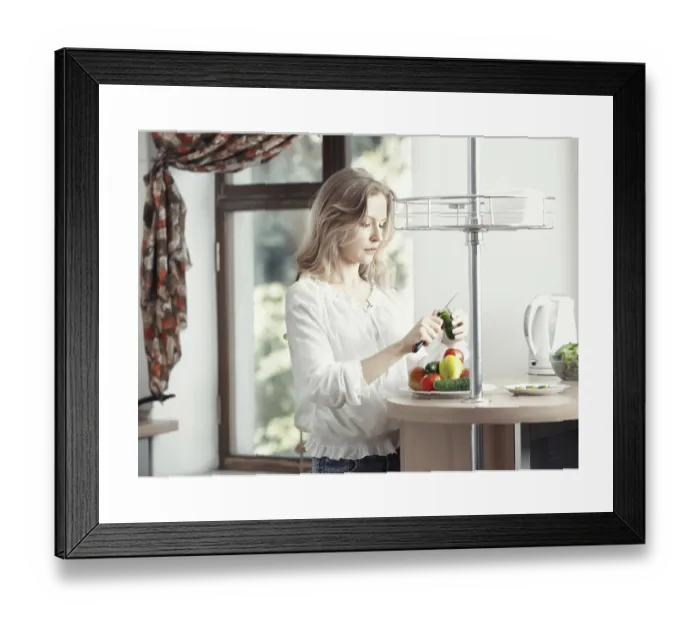 Framed Print : Blond Lady at Kitchen Print: Breakfast Prep Framed Print : Blond Lady at Kitchen Print: Breakfast Prep