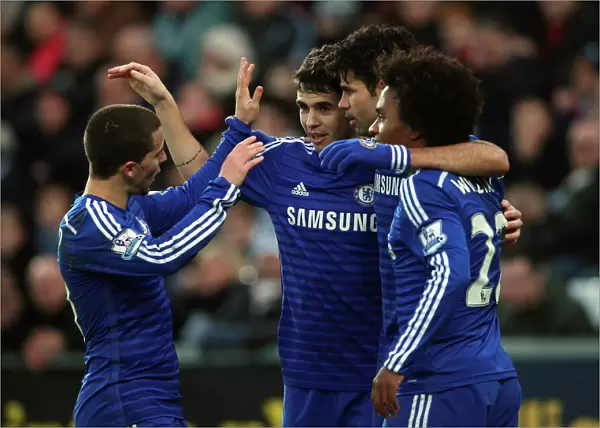 Chelsea's Oscar Celebrates Fourth Goal Against Swansea City in Barclays Premier League (January 17, 2015)