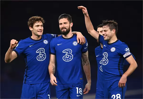 Chelsea's Olivier Giroud and Marcos Alonso Celebrate First Goal in Empty Stamford Bridge: Chelsea 1-0 Newcastle United (February 15, 2021)