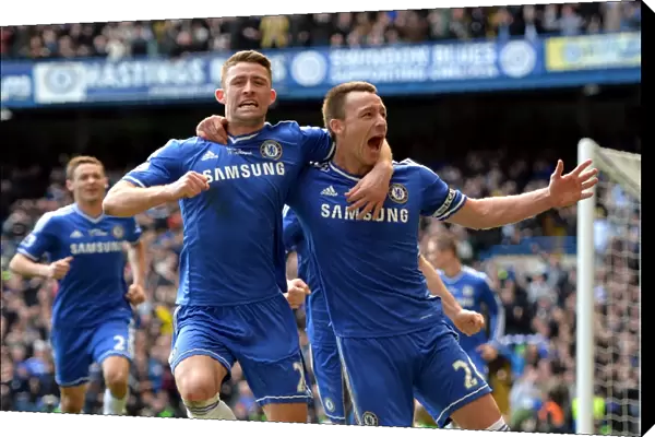 Chelsea's John Terry and Gary Cahill: Celebrating the Winning Goal Against Everton in the Barclays Premier League at Stamford Bridge (February 22, 2014)