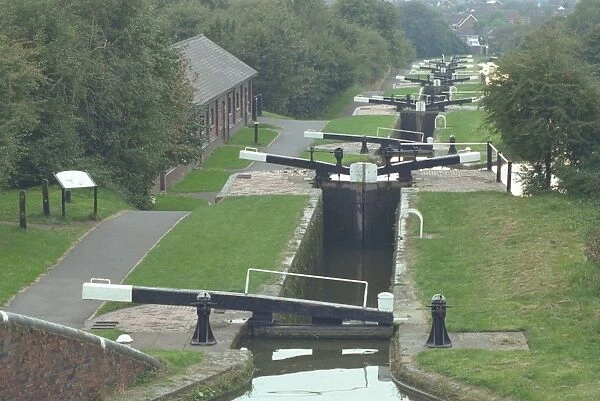 Delph Locks. A closely-spaced flight of narrow locks on the Stourbridge Canal