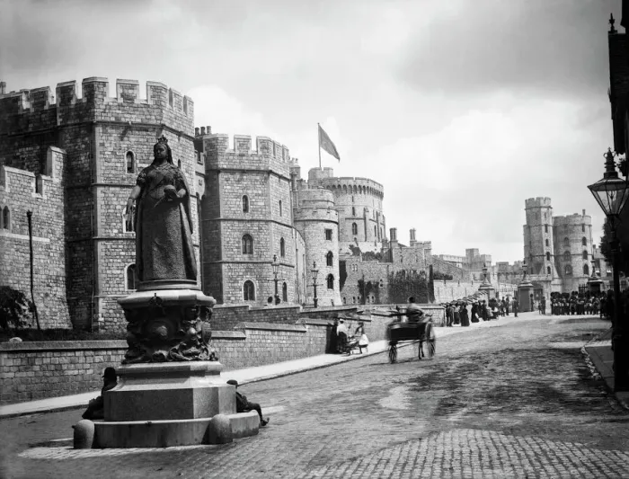 Framed Print : Windsor Castle Print: 1888 Photograph of Soldiers and Onlookers Framed Print : Windsor Castle Print: 1888 Photograph of Soldiers and Onlookers