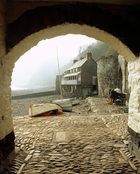 Framed Print : Clovelly Harbour Print: View through arch to the harbour