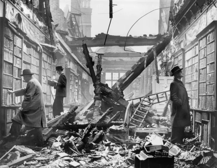 Framed Print : Print of a bombed Holland House library interior Framed Print : Print of a bombed Holland House library interior
