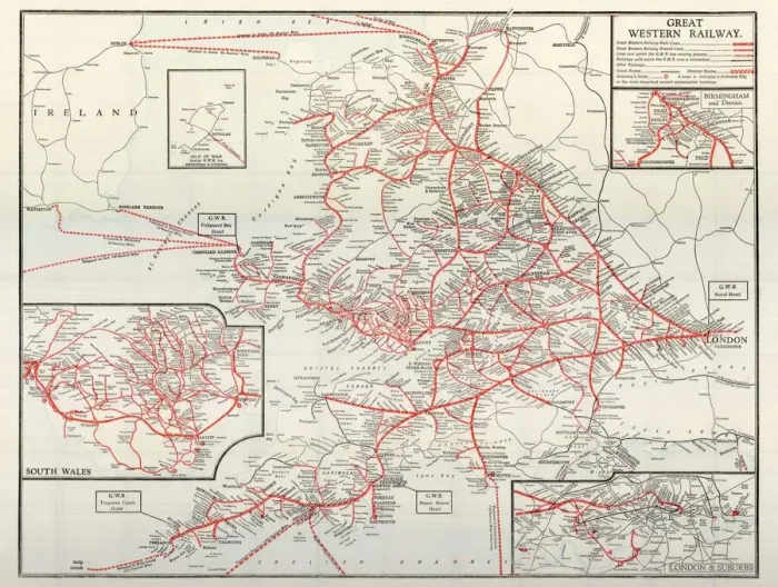 Framed Print : GWR Network Map Print, c1920s Framed Print : GWR Network Map Print, c1920s