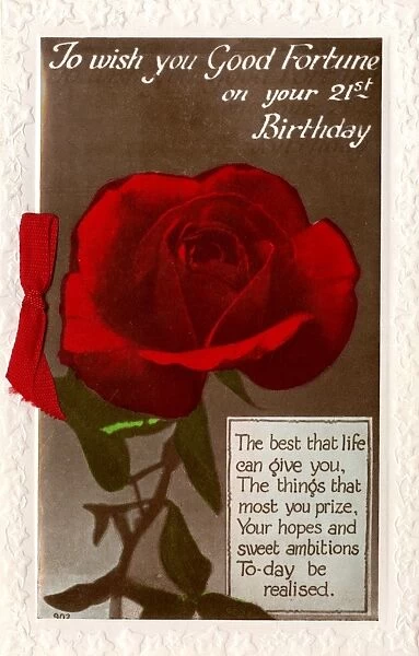 21st birthday card with a single red rose