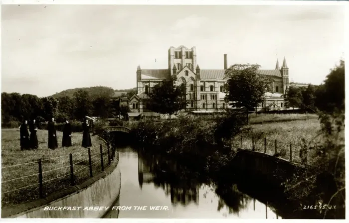 Framed Print : The Abbey from the Weir, Buckfast Print, Devon England 1920s