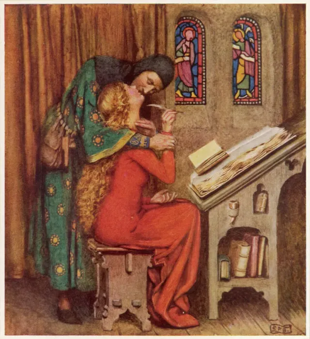 Framed Print : Abelard and Heloise Print: Scriptorium Scene Framed Print : Abelard and Heloise Print: Scriptorium Scene