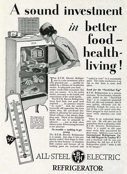 Advert for All - steel B. T. H electric refrigerator 1931