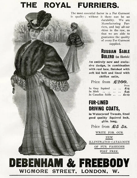 Advert for Debenham & Freebody womens fur garments 1905