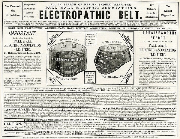 Advert for Electropathic Belt 1882