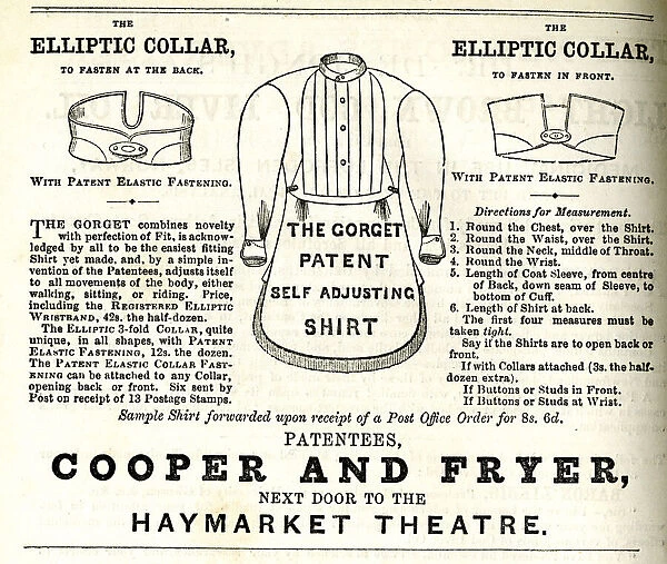 Advert, Gorget patent self-adjusting shirt and elliptic coll