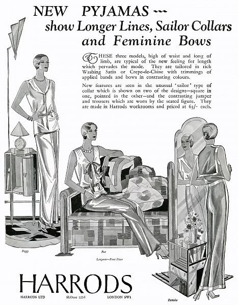 Advert for Harrods women nightwear 1930