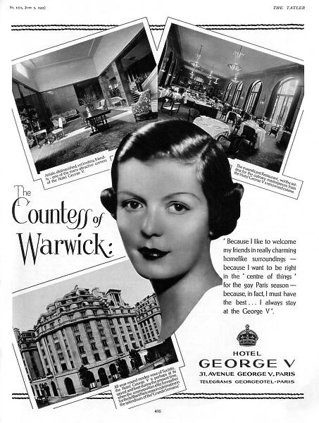 Advert for Hotel George V featuring Countess of Warwick
