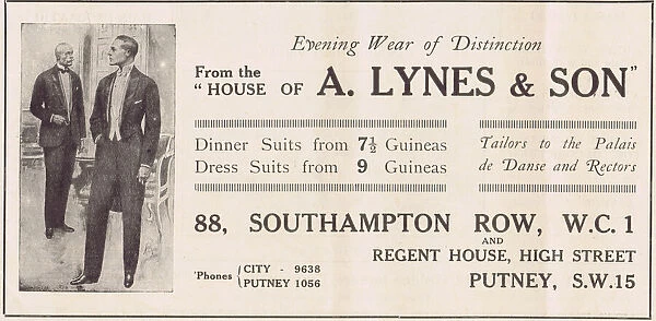 Advert for the House of A. Lynes & Son, London