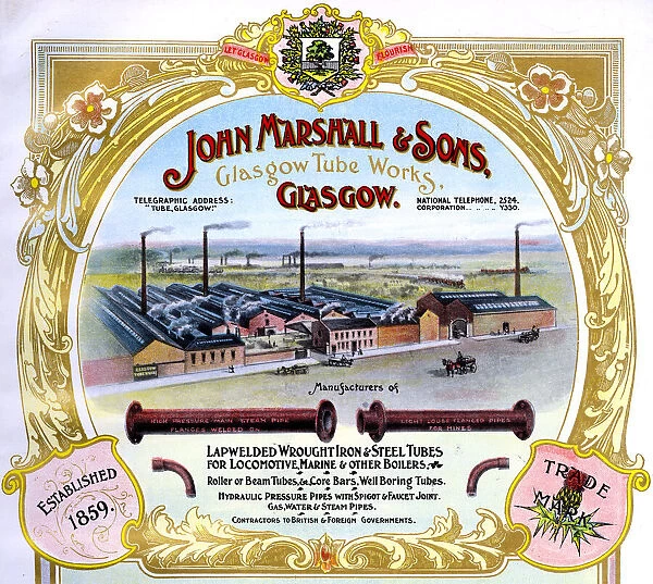 Advert, John Marshall & Sons, Glasgow Tube Works