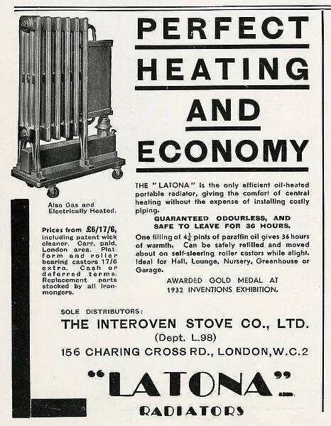 Advert for Latona radiators 1933