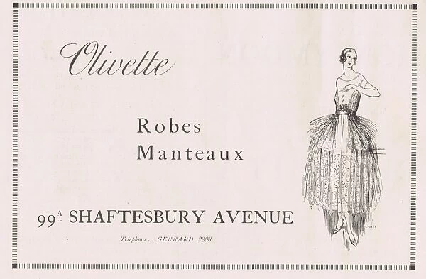 Advert for the London fashion house of Olivette, 1921
