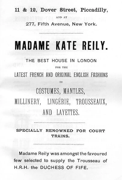 Advertisement for Madame Kate Reily, dressmaker, 1903
