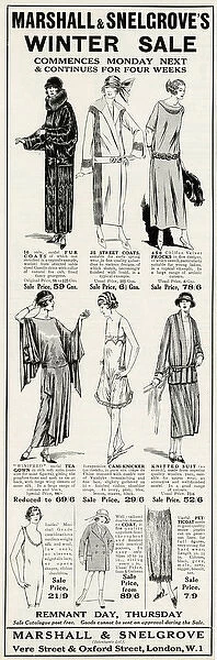Advert for Marshall & Snelgrove womens clothing 1923