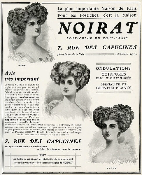 Advert for Noirat hairpieces 1909