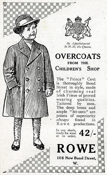 Advert for Rowe childrens overcoats 1914