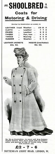 Advert for Shoolbred womens motoring coat 1905